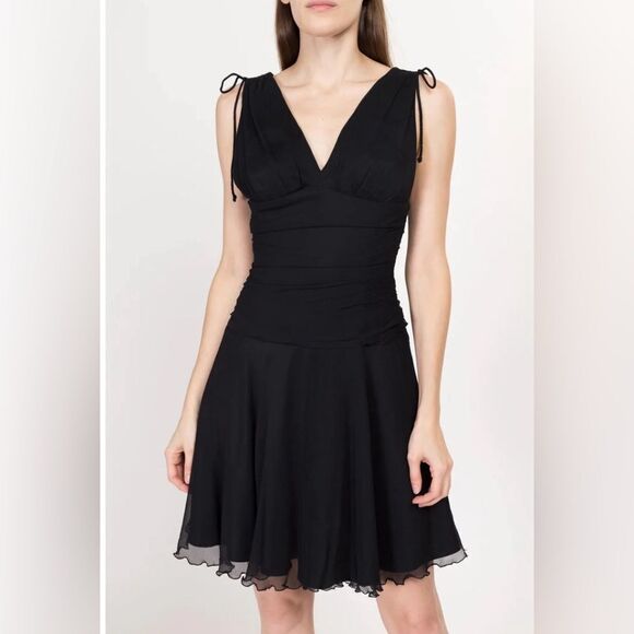 VTG Y2K Express Black Silk Mini Party Dress whimsygoth Goth Fairycore 2000’s 8 - Picture 1 of 10
